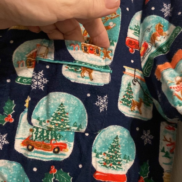 Nick & Nora Sock Monkey Snow globe Christmas pajama set flannel EUC - Picture 7 of 12